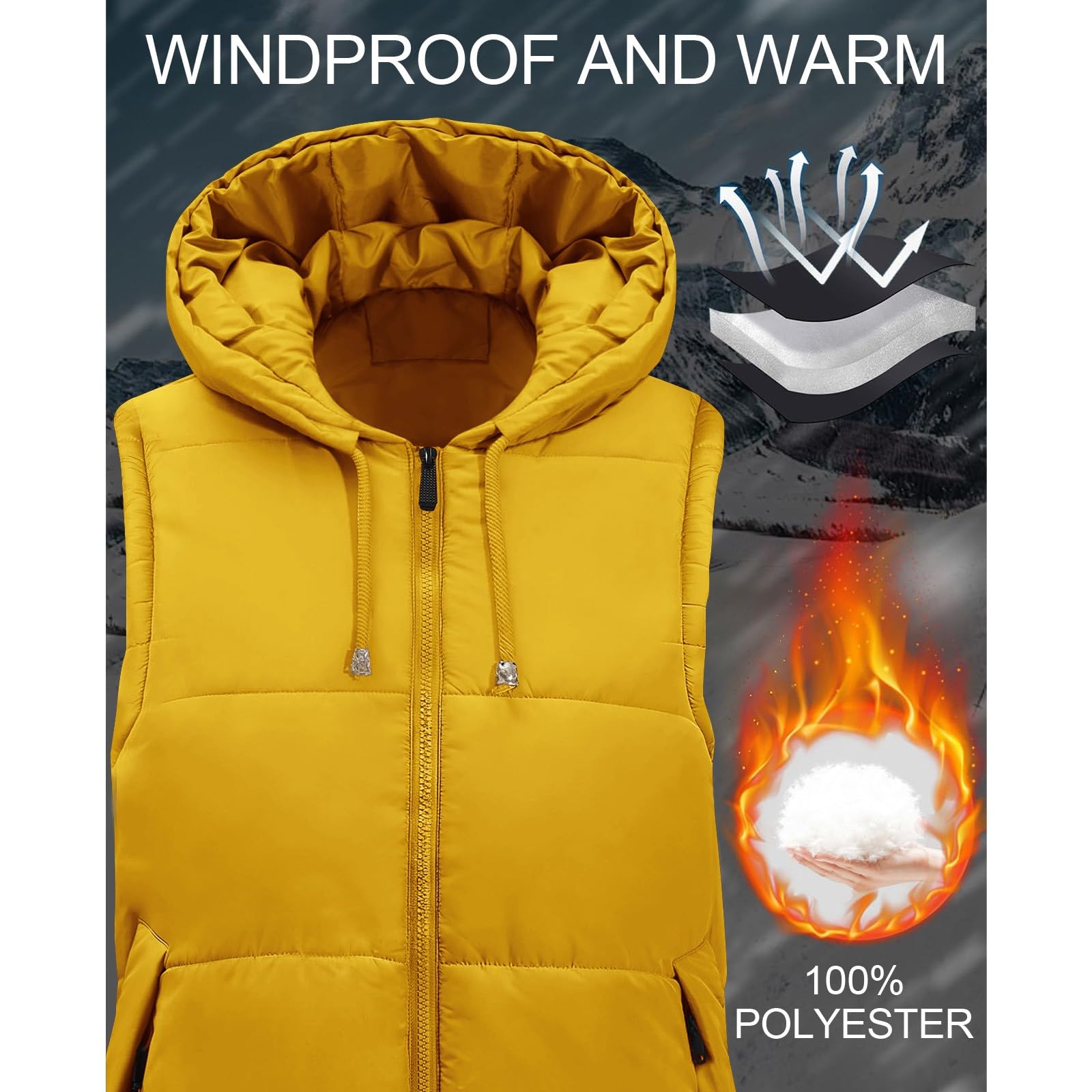 Chaleco de invierno para mujer, cálido, acolchado, largo, con capucha, sin mangas, ligero, acogedor, acolchado, calentador de cuerpo, casual, con cremallera, cómodo, ropa exterior de transición