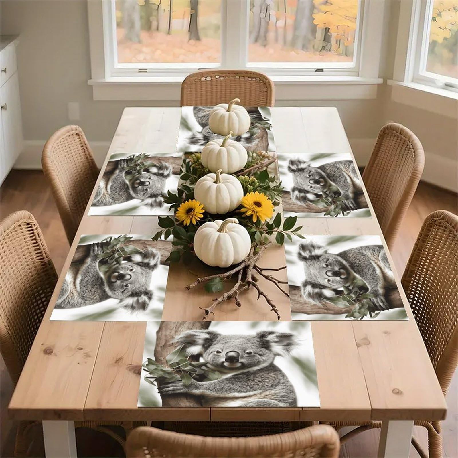 Koala Placemats Wipeable Heat Resistant Table Mats Washable Flax Place Mats Elegant Cloth Non-Slip Placemat for Kitchen Dinning Party Table Decor 12 * 18 in