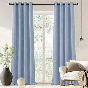 NICETOWN Blackout Drapery Curtain Panel 90 inches Long - Window Treatment Thermal Insulated Grommet Blackout Curtain/Drape for Bedroom Living Room (Vintage Blue, 1 Panel, 46 by 90 inches)