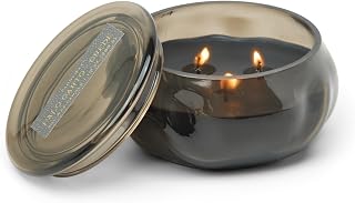 Paddywax Basalt Collection Scented Candle, Soy Wax Blend Glass Jar with Lid, Reusable Home Décor Candle, 10 oz, Black Vessel, Palo Santo Suede