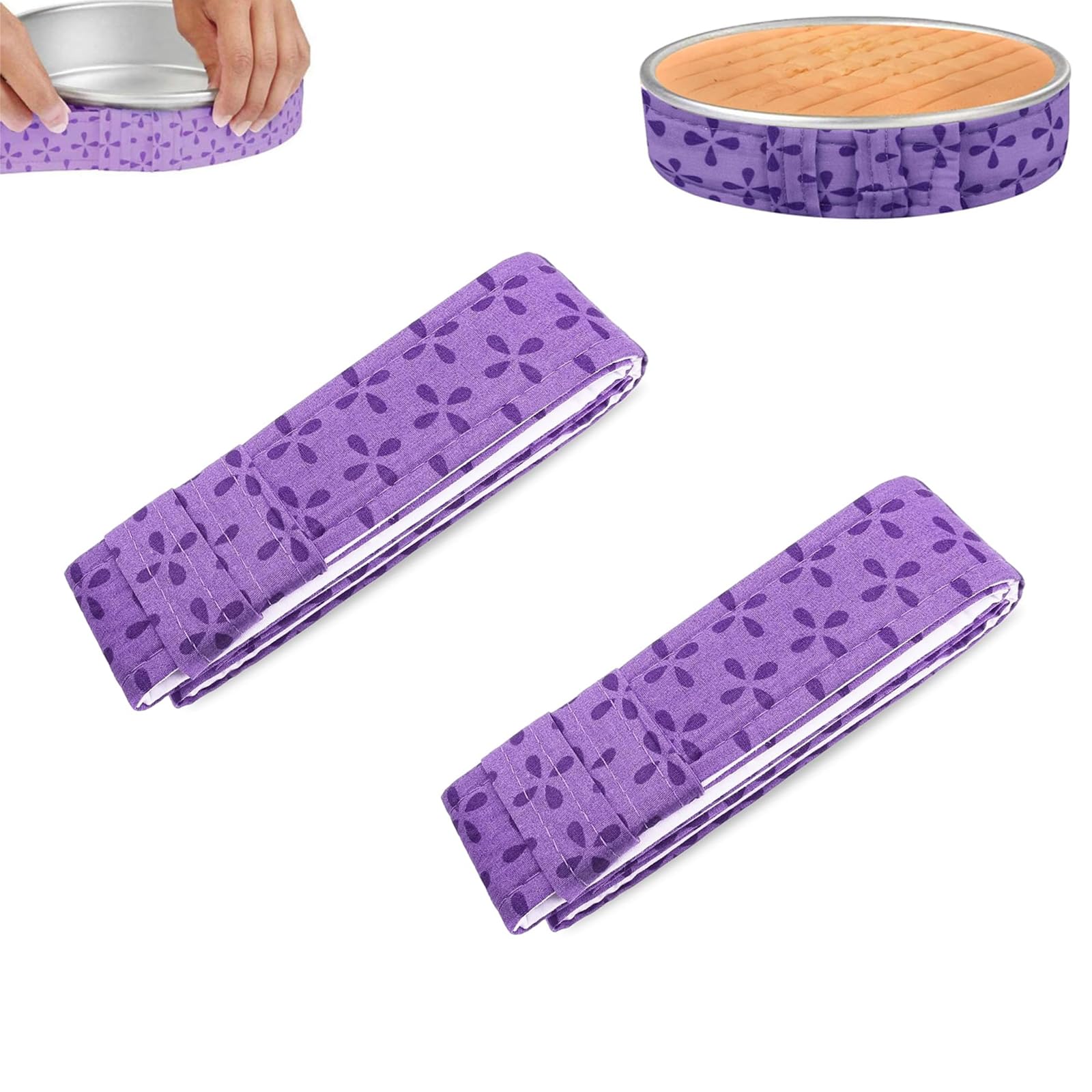 2 Pcs Cake Strips for Even Baking, 36×1.6 Inch Reusable Baking Belt Wraps, Peach Skin Fabric Bands for Round Cake Pans and Oven Bakeware (Violet)