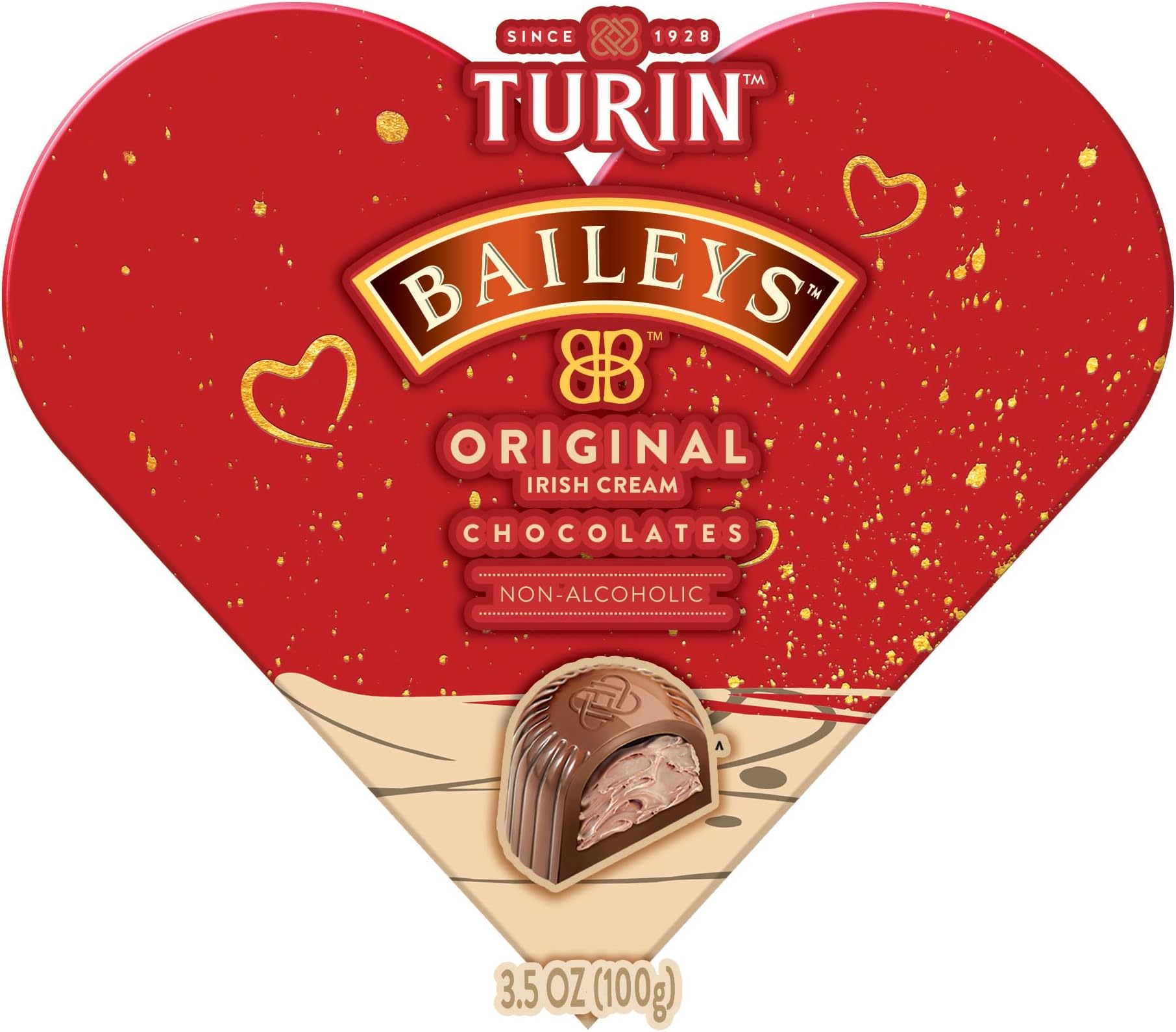 Turin Heart Baileys Milk Chocolate Truffles, Milk Chocolates Filled With Baileys Flavored Non-Alcoholic, 3,5oz