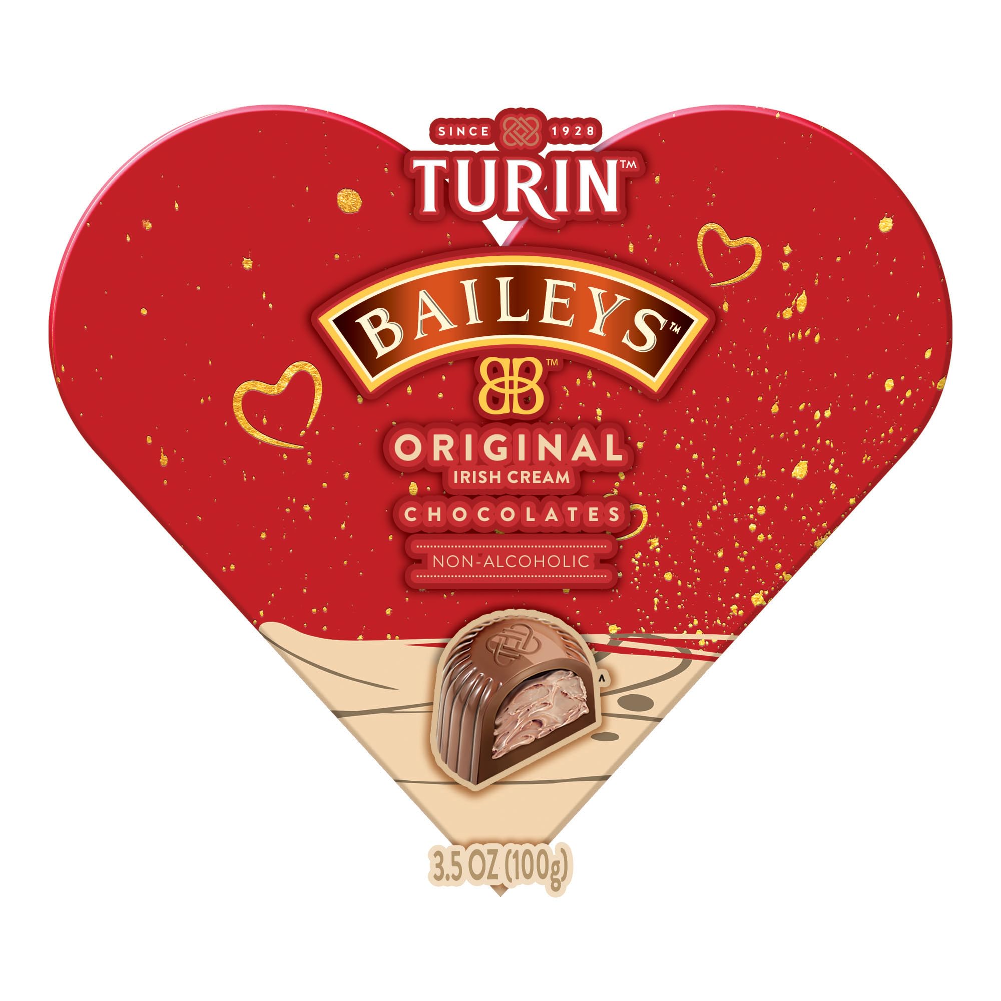 Turin Heart Baileys Milk Chocolate Truffles, Milk Chocolates Filled With Baileys Flavored Non-Alcoholic, 3,5oz