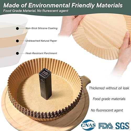 Miniatura 3 de 100PCS-6.9" Freidora de aire desechables Forros de papel redondo Tazón, papel pergamino desechable para freidora de aire