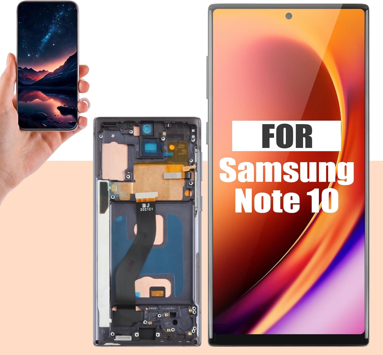for Galaxy Note 10 Screen Replacement with Frame, 6.3" Incell LCD Display Touch Digitizer Assembly [Critical: NO Fingerprint], for Samsung Note 10 SM-N970F, SM-N970U with Full Repair Kit