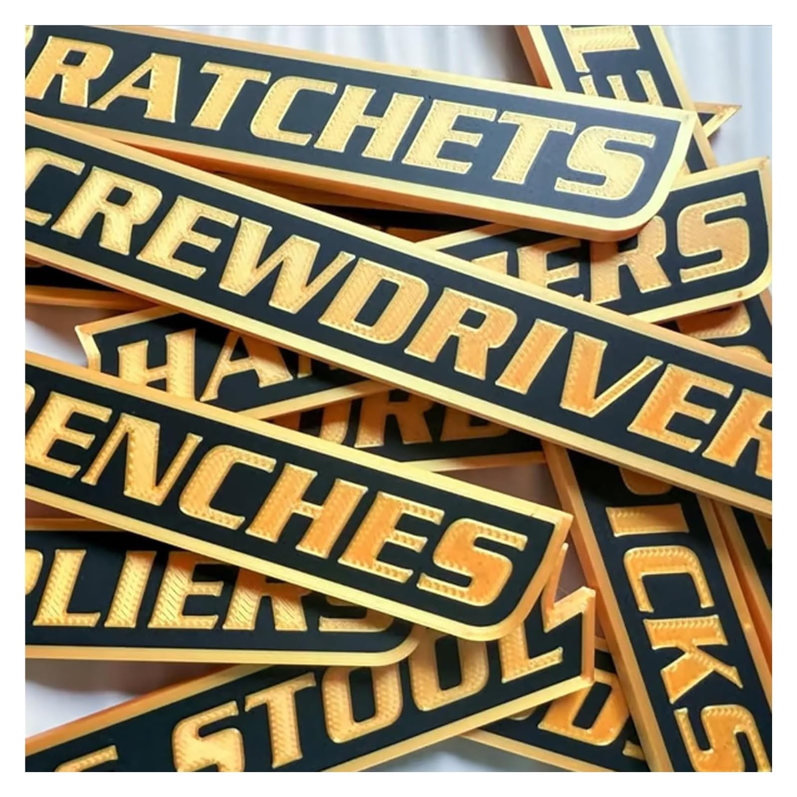 12 Pack of Magnetic Toolbox Labels, 3D Printed Personalized Tool Box Label Magnets, Durable Metal Drawer Labels, for Garage Storage, Multipurpose Tool Boxs Tags, Easy to Stick and Remove(Yellow)
