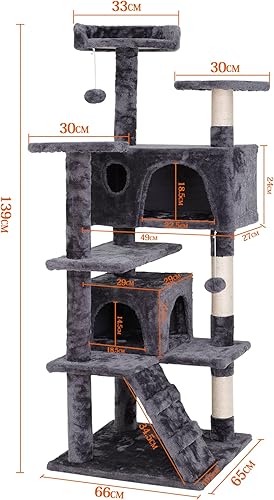 Miniatura 7 de Epetlover Árbol para gatos de 54 pulgadas, torre de condominio, muebles de cama, casa de juegos para gatitos con postes rascadores, gris oscuro