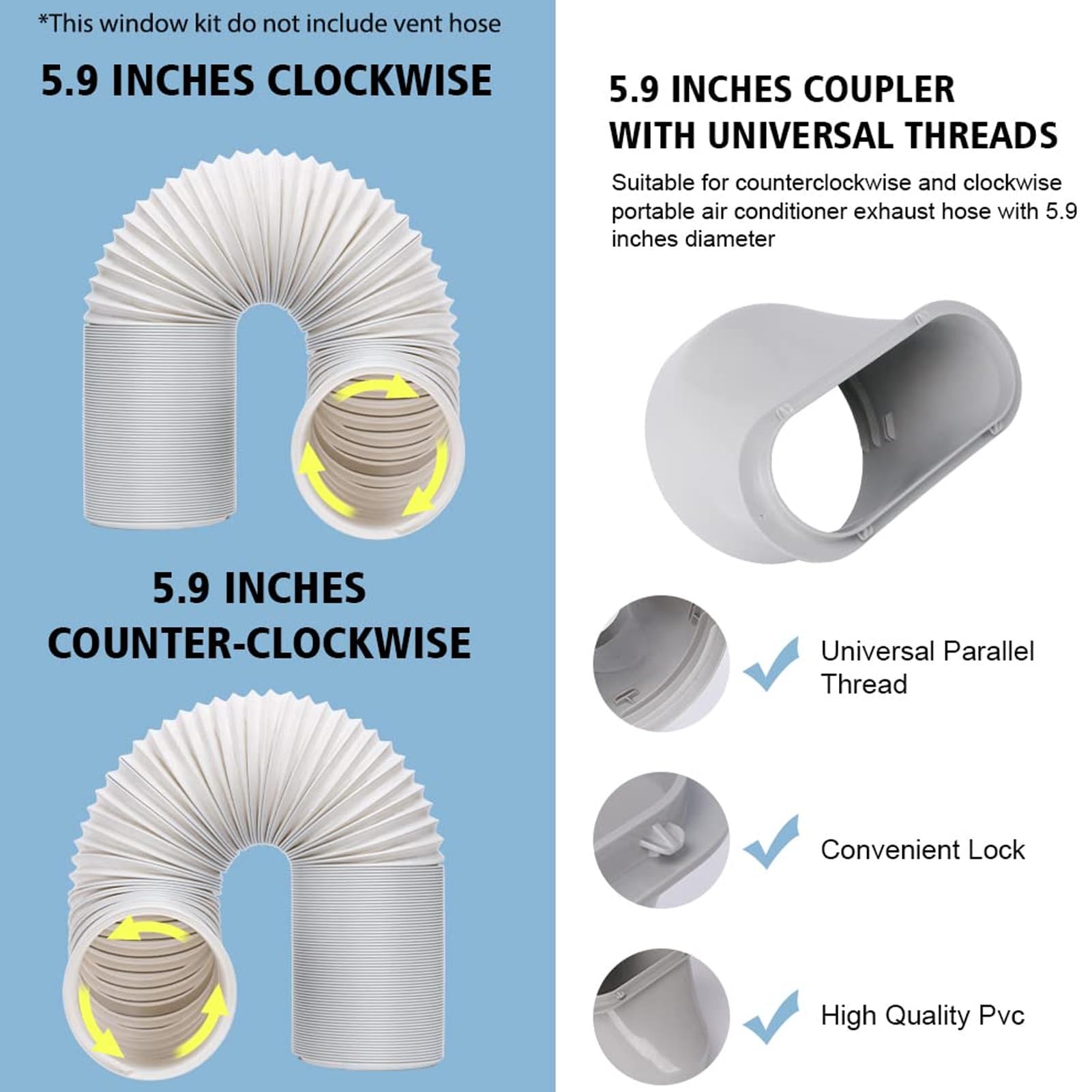 Kit de Ventilación de Ventana de CA Portátil, Kit de Ventana de Aire Acondicionado, Kit de Ventilación de CA Ajustable de Placa de PVC Reforzado, Paneles de Kit de Sello de