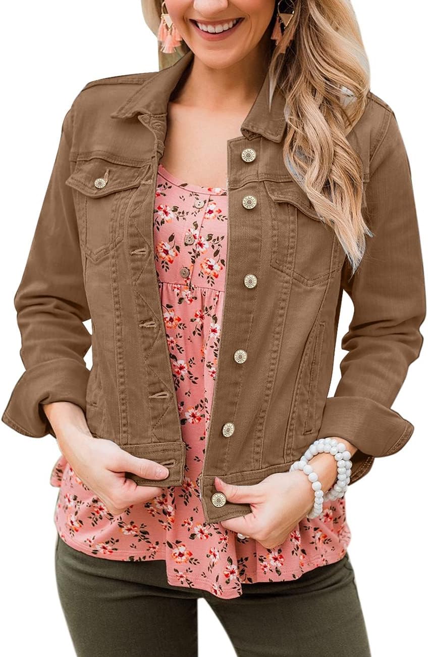 Vetinee Womens Stretch Button Down Long Sleeve Pockets Denim Jean Trucker Jacket - Image 4