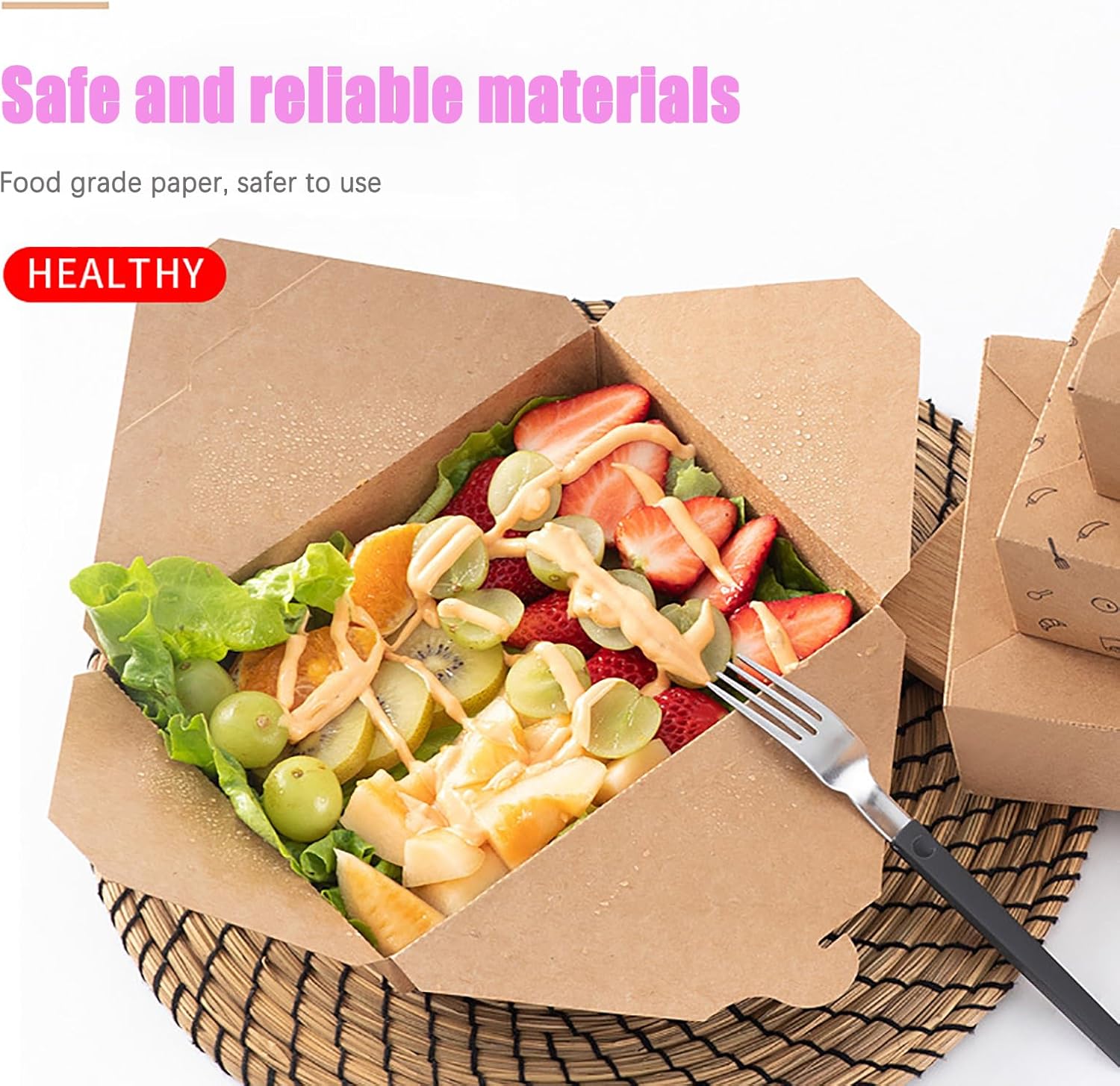 50 Pack 47 oz Large Takeout Food Container, Heavy-duty Microwave Kraft Paper Takeout Box, Leak Proof and Oil Resistant Paper Lunch Box, Cardboard takeout box for Restaurants, Homes, and Gatherings