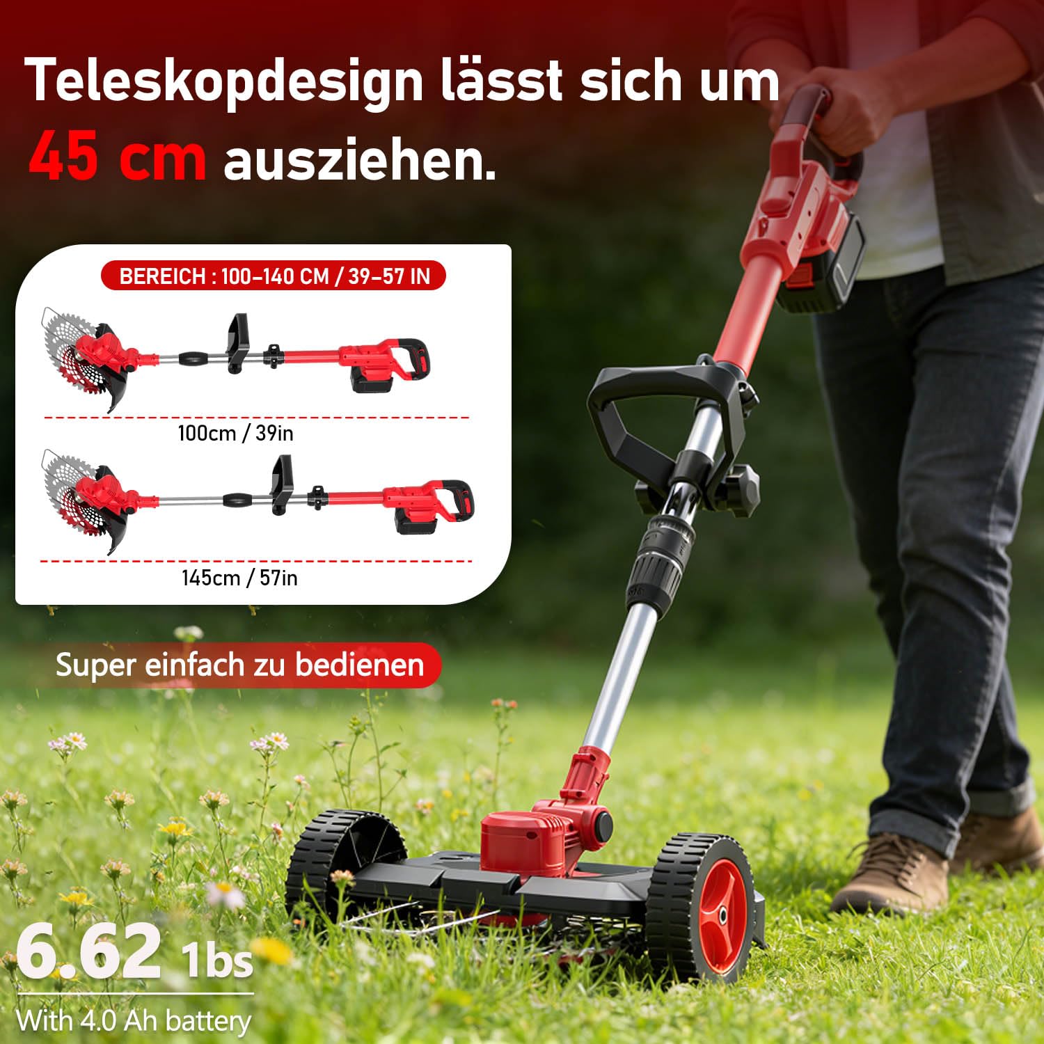Rasentrimmer mit Akku und Unkrautbürste, 21V Akku Freischneider für Makita Akkus, 6-in-1 rasentrimmer, Freischneider Akku 20000U/min – für Dickicht und hohes Gras