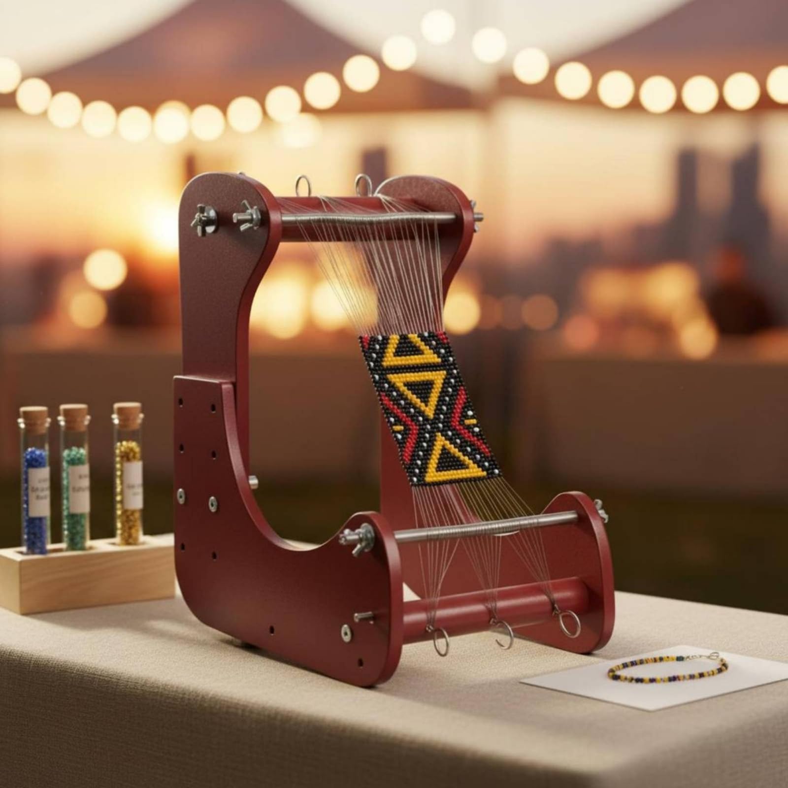 FytStycale Telaio per Perline per Bracciali per Collane per Cinture in Legno Liscio con Struttura Regolabile Viti Tendifilo Adatto Principianti Artigiani Casa Laboratorio