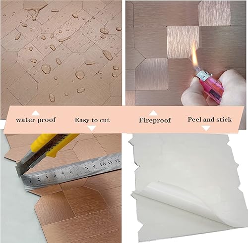 Miniatura 5 de XUANINY 7 hojas de azulejos metálicos para salpicaduras de muro, autoadhesivas, múltiples formas, mosaico de aluminio 3D, adhesivo de pared para