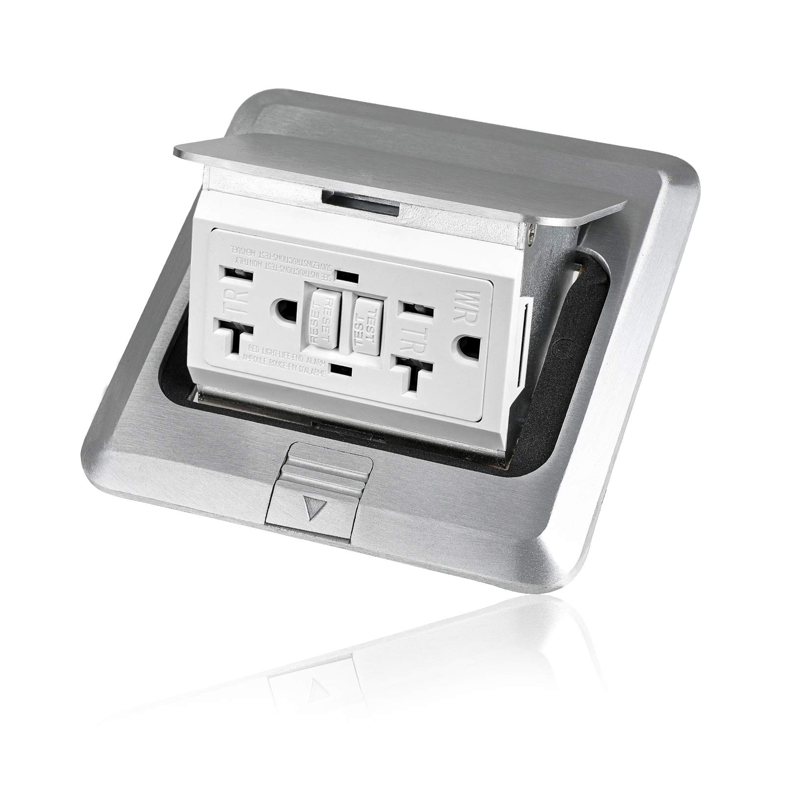 Vagueior Pop Up Floor Electrical Outlet Stainless Steel Box Kit, 20A GFCI Receptacle Outlet，Tamper-R