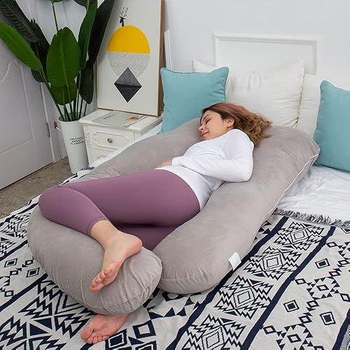 Miniatura 9 de Almohadas de embarazo de 60 pulgadas para dormir, almohada corporal extra grande en forma de U, almohada de embarazo, almohada de maternidad para
