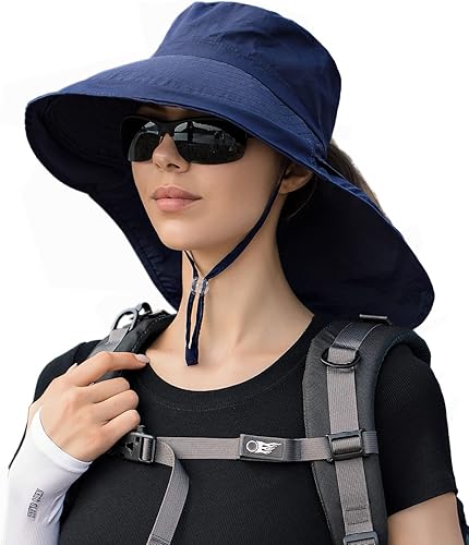 Sombrero de sol para mujer con agujero para cola de caballo, UPF 50+, ala ancha, sombrero para exteriores, senderismo, safari, playa, grdening