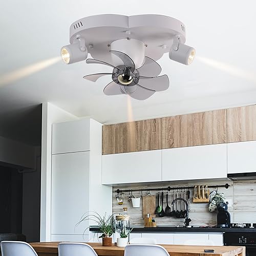 Miniatura 2 de Ventiladores de techo de montaje empotrado con luces, iluminación de riel blanca, moderna lámpara LED de ventilador de techo para cocina, ventilador