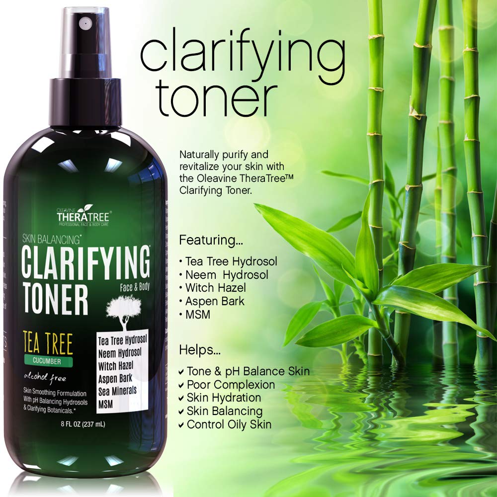 Clarifying Toner with MSM, Tea Tree & Neem Hydrosol, Complexion Control for Face & Body – Helps Reduce Appearance of Pore Size, Controls Oil to Tone, Balance & Hydrate Skin - 8 oz : Beauty & Personal Care