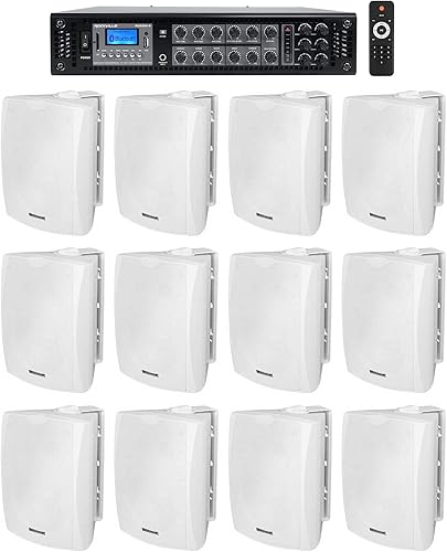 Rockville (12) altavoces de pared comerciales blancos de 5.25 "70 v+amplificador para restauranteoficinacafeteríabar