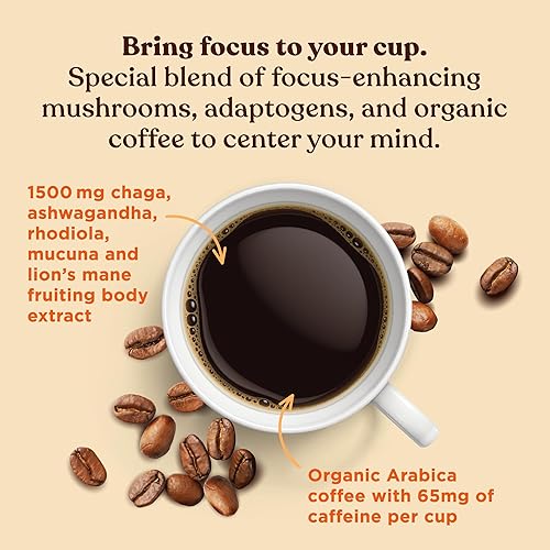 Miniatura 5 de Focus - Café orgánico de hongos de Four Sigmatic  1500 mg de adaptógenos por porción  Melena de león, Chaga, Rhodiola, Ashwagandha y muuna para