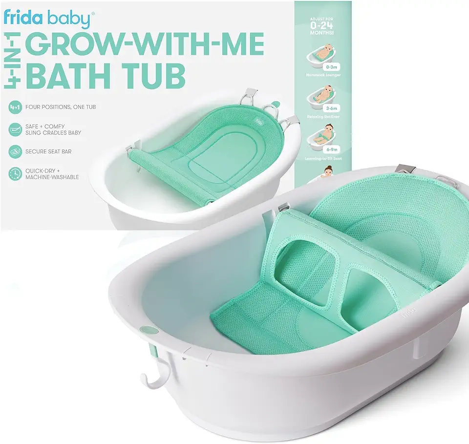 Frida Baby 4-in-1 Grow-with-Me Baby Bathtub, Baby Tub for Newborns to Toddler with Removable Bath Seat &amp; Backrest for Bath Support in Tub