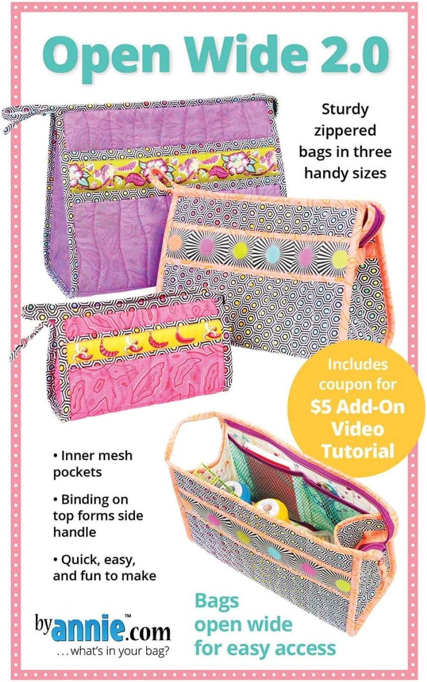 By Annie Open Wide 2.0 Zipper Bag Pattern – 3 Sizes – Easy Sewing Pattern for Zipper Pouches & Travel Organizers