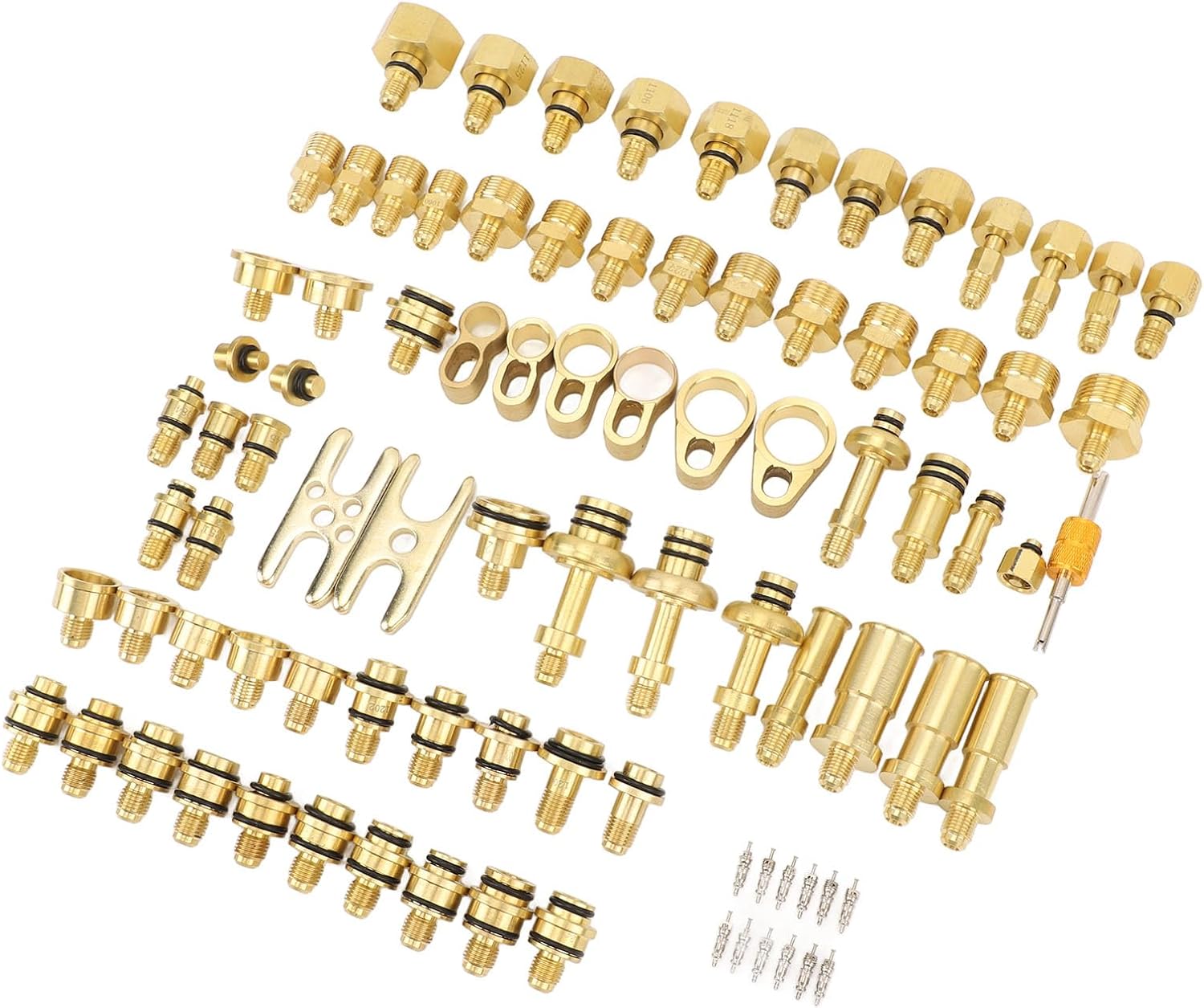 Srliya 77pcs Automotive Air Conditioning Leak Test Kit Brass Ac Leak Detection Tools Connector Repair Kit for Car Truck Auto AC