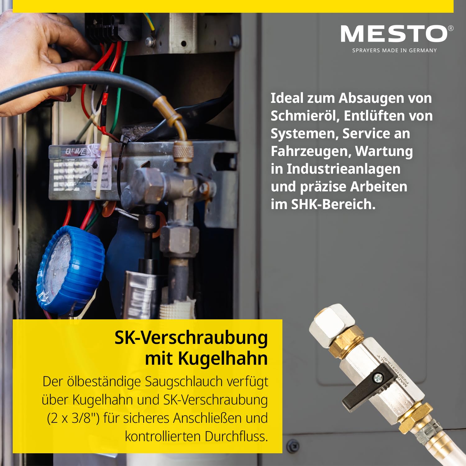 Mesto SAUGFIX Sauggerät 5 L| Saugpumpe mit 0,7 bar Unterdruck | Ölabsaugpumpe für Schmieröl & Nicht Aggressive Flüssigkeiten | Ideal für Auto, Werkstatt & Industrie | mit Kugelhahn & SK-Verschraubung
