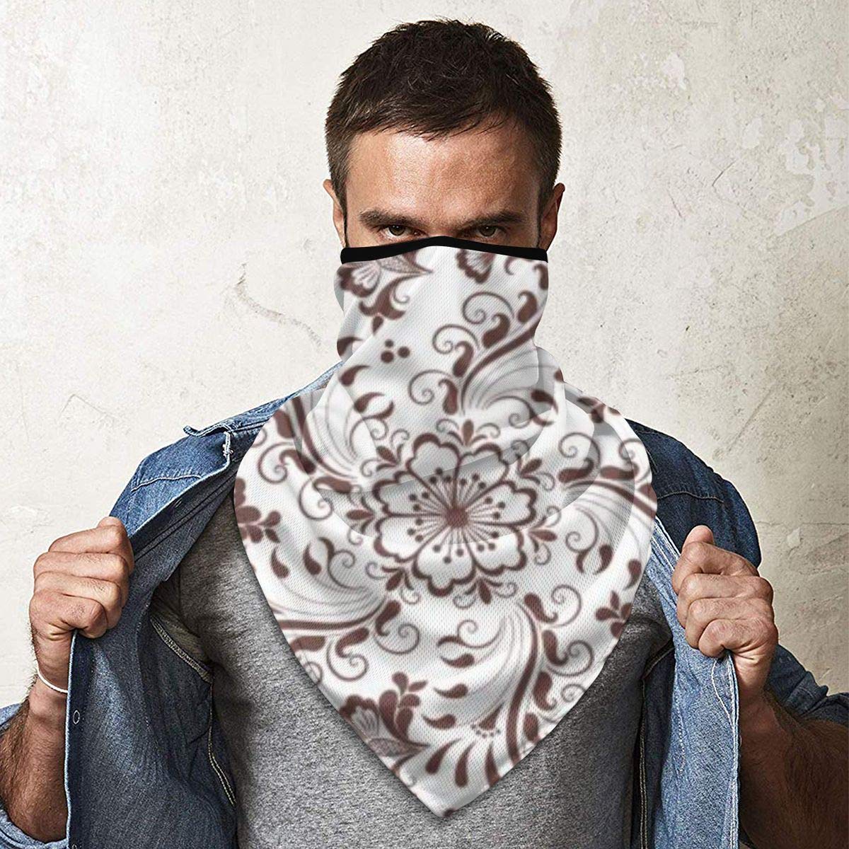 Floral Seamless Pattern Arabian Style Arabesque Pattern Custom 3D Seamless Neck Warmer Half Face Bandanas Scarf Balaclava For Men Women Youth Kids