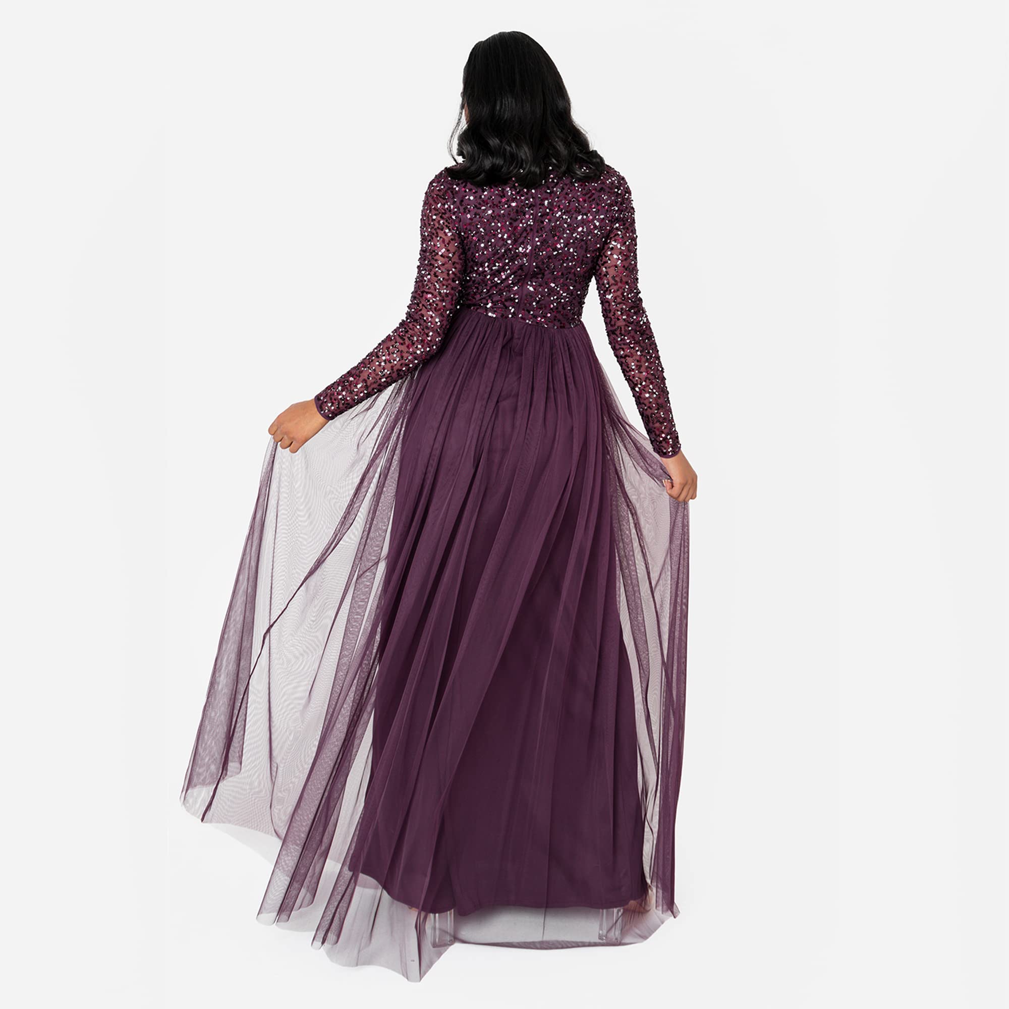 Maya Deluxe Maxi Abito A Maniche Lunghe con Abbellimento Maya Vestito per Damigella d’Onore Donna