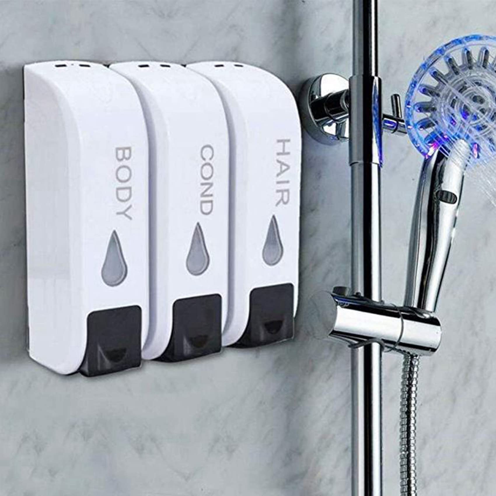 Dispensador de jabón de ducha triple 2 unidades de jabón líquido montado en la pared dispensador de champú loción de lavado para baño