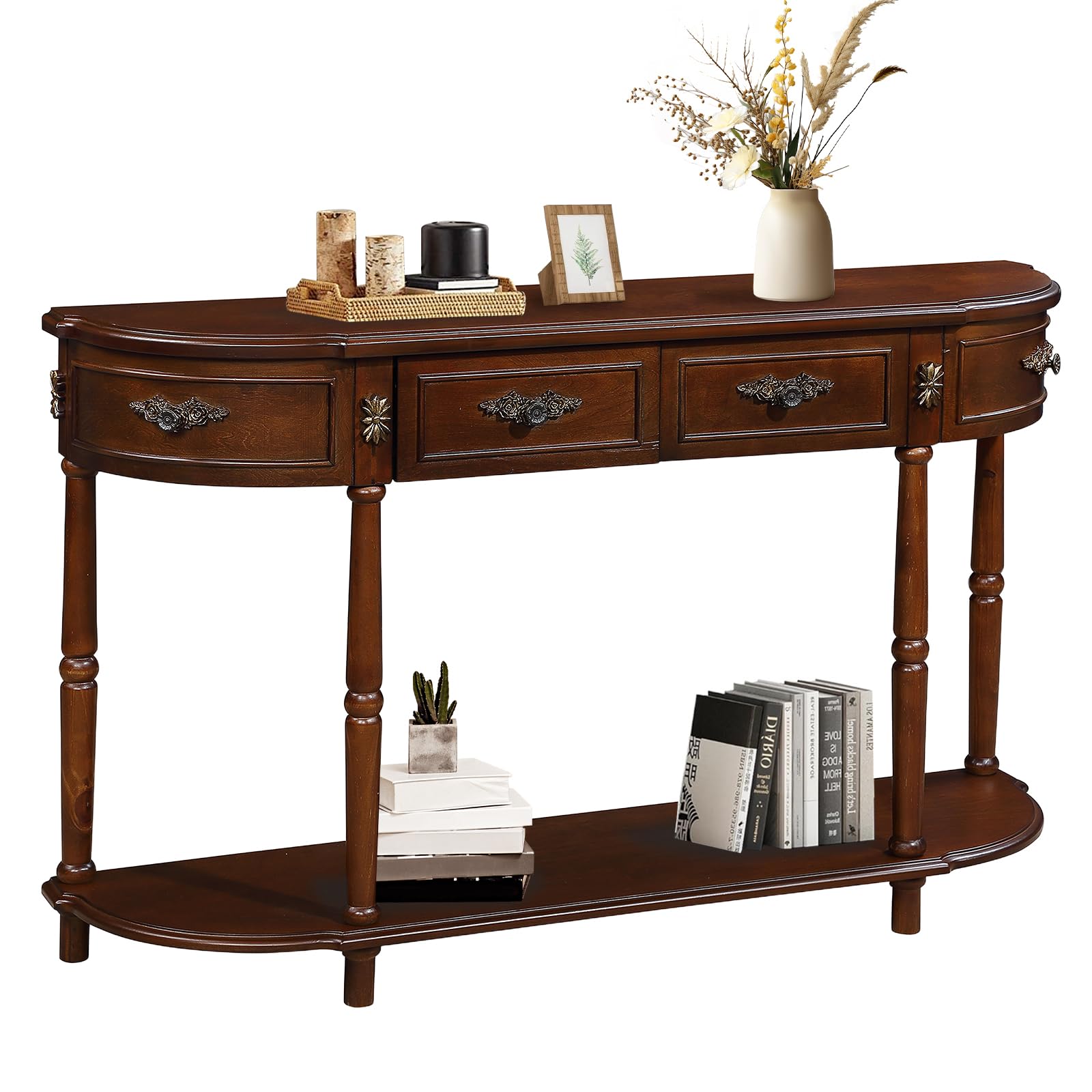 Amazon｜HMFULE レトロカーブコンソールテーブル 52インチ ハーフ