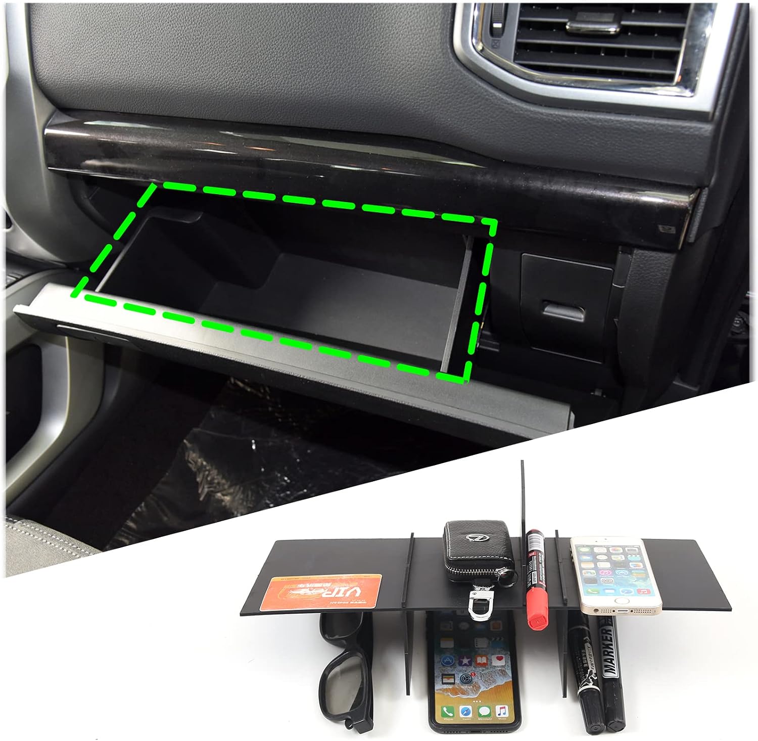 CHEAYAR Glove Box Dividers Organizer Compatible with Nissan Titan 2016-2023, Insert Box ABS Secondary Storage, Center Console Interior Storage box Titan Accessorie