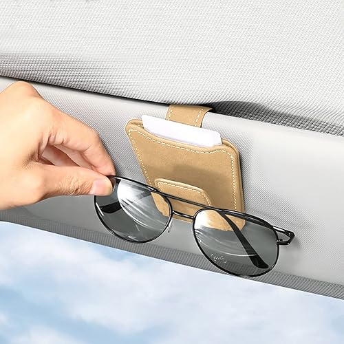 Miniatura 6 de BELOMI Soportes para lentes de sol para visera solar de automóvil soporte magnético para gafas soporte de anteojos de cuero clip para tarjeta de