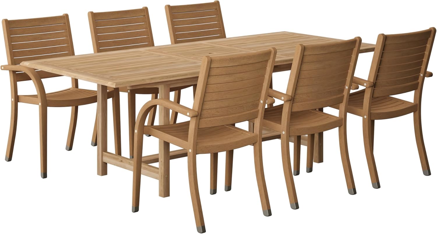 Urban Elements Mykonos 9-Piece Rectangular Patio Furniture Set | 100% Certified Teak | Backyard Furniture, Outside Table and Chairs, Rectangular Outdoor Dining Set