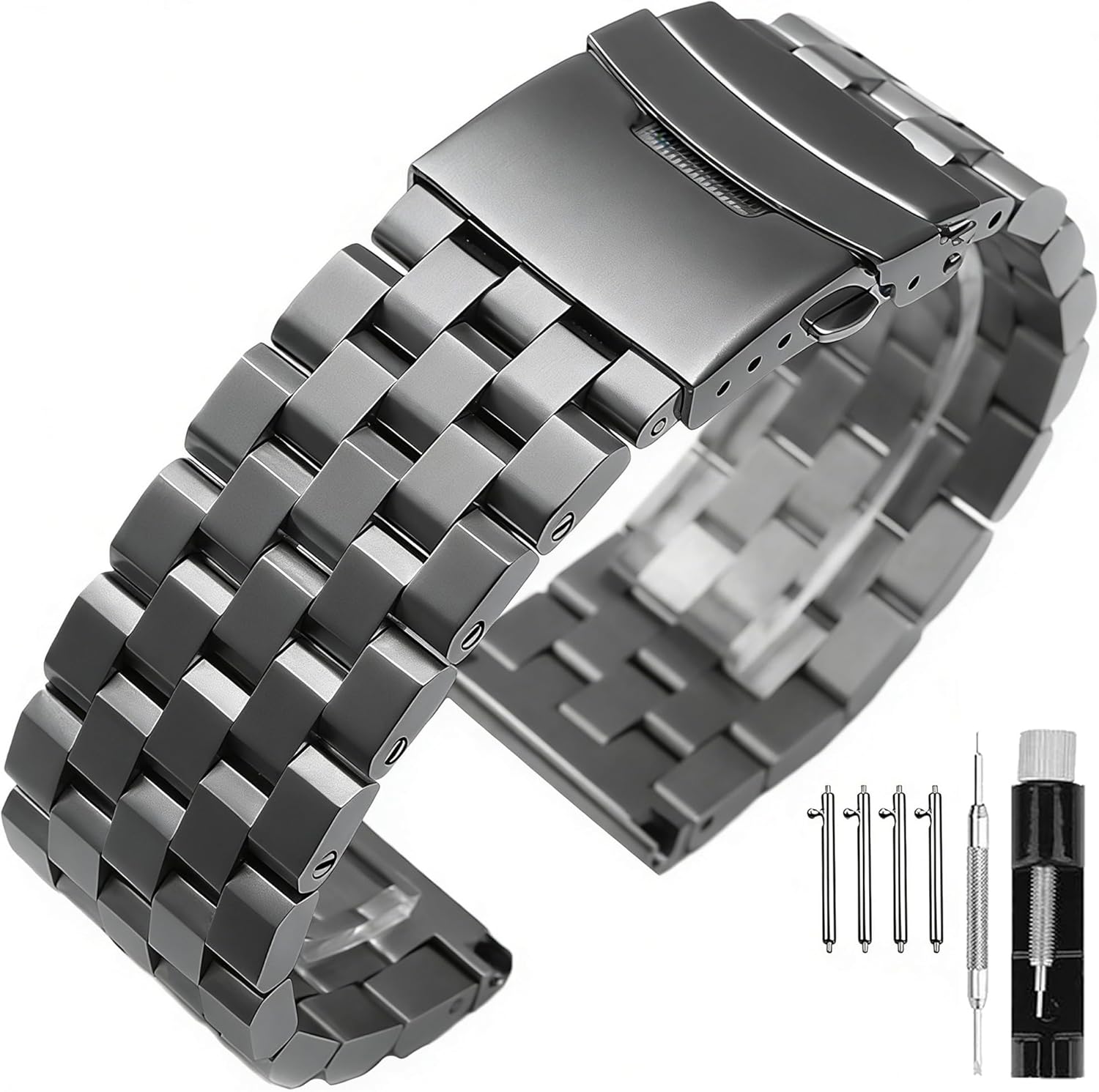 Brushed Metal Watch Bands for Men Women Solid Stainless Steel Watch Band 18/20/22/24/26mm Watch Bracelet Strap Deployment Double Lock Deployment Buckle Black Silver Blue Gold