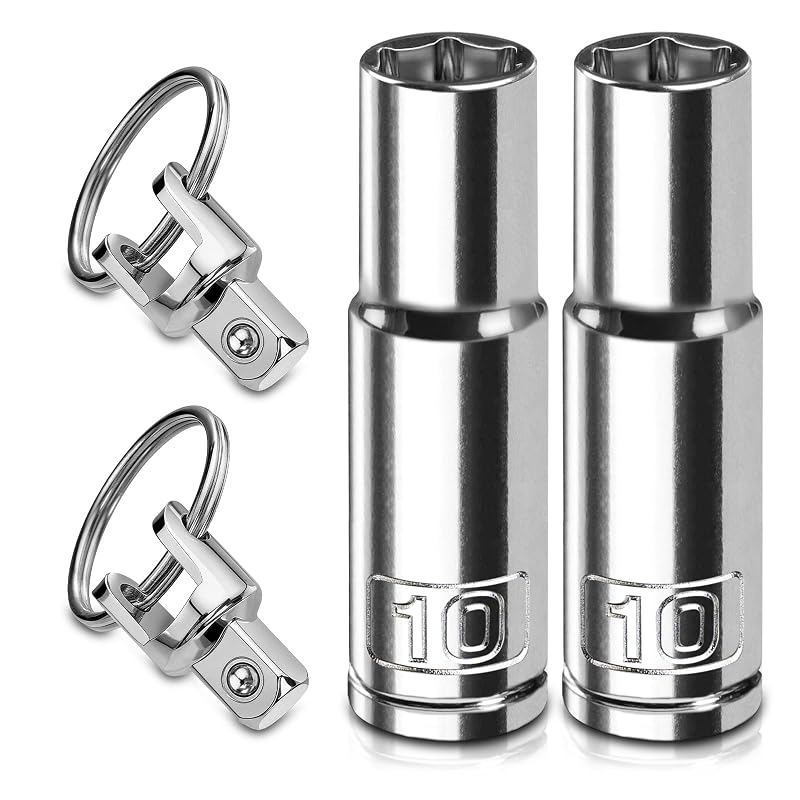 Jogo de Soquetes Profundos ZHAX 10 mm com Encaixe de 9,5 mm (3/8 pol.), 6 Pontos, Aço Cromo-Vanádio CR-V, com Argola Removível, 2 Peças