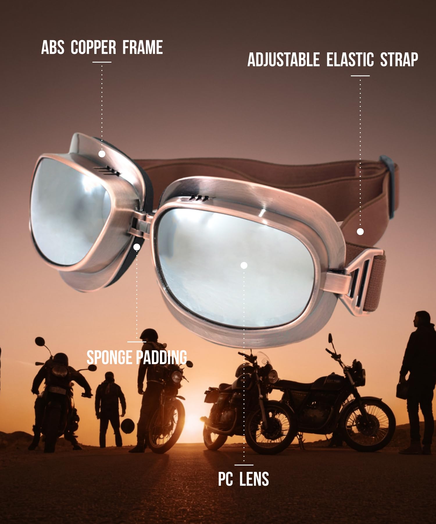CRG Sports T04 T04ST - Gafas de moto estilo piloto estilo vintage para motocicleta, motocicleta, motocicleta, motocicleta, scooter