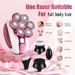 Razor électrique pour les femmes, 7D Enlèvement des cheveux du visage, 6-in-1 Trimmer Bikini sec/humide, Rasoir électrique pour les femmes, Rasoirs visage rechargeables pour les bras Jambes Armpit Pubic Area, Kit de grooming pour femmes sans douleur (Pink)