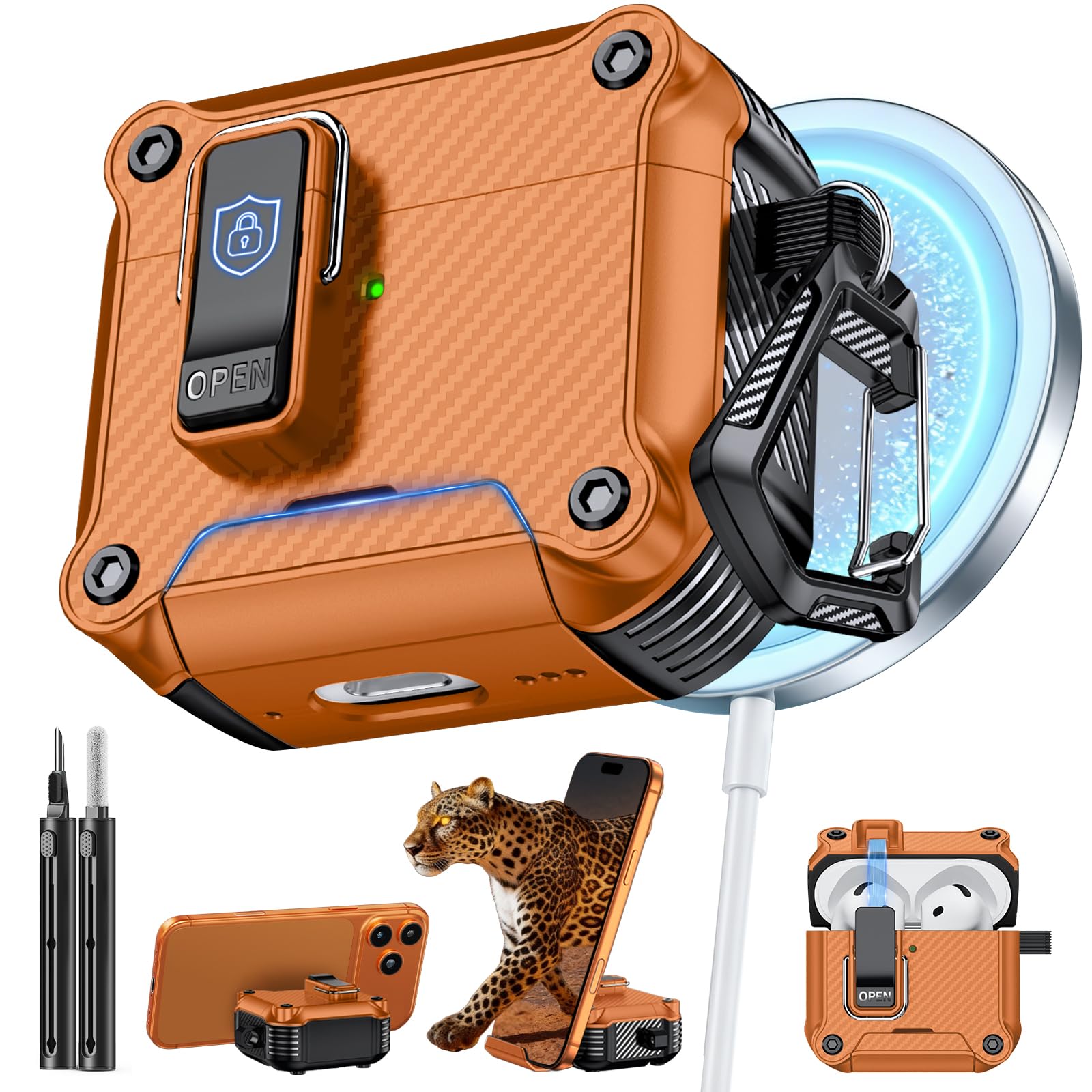 Inesore for AirPods 4 Case with Secure Lock (Orange)