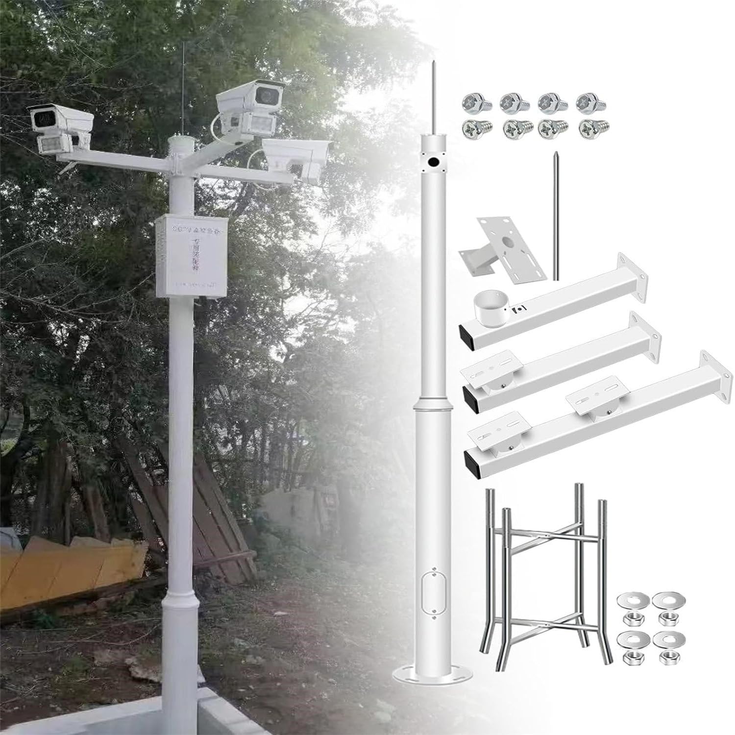Poteau de caméra de sécurité extérieur, support de surveillance universel de 3 m pour caméras solaires, poteau vertical multi-usage autonome, poteau fendu de 3 m