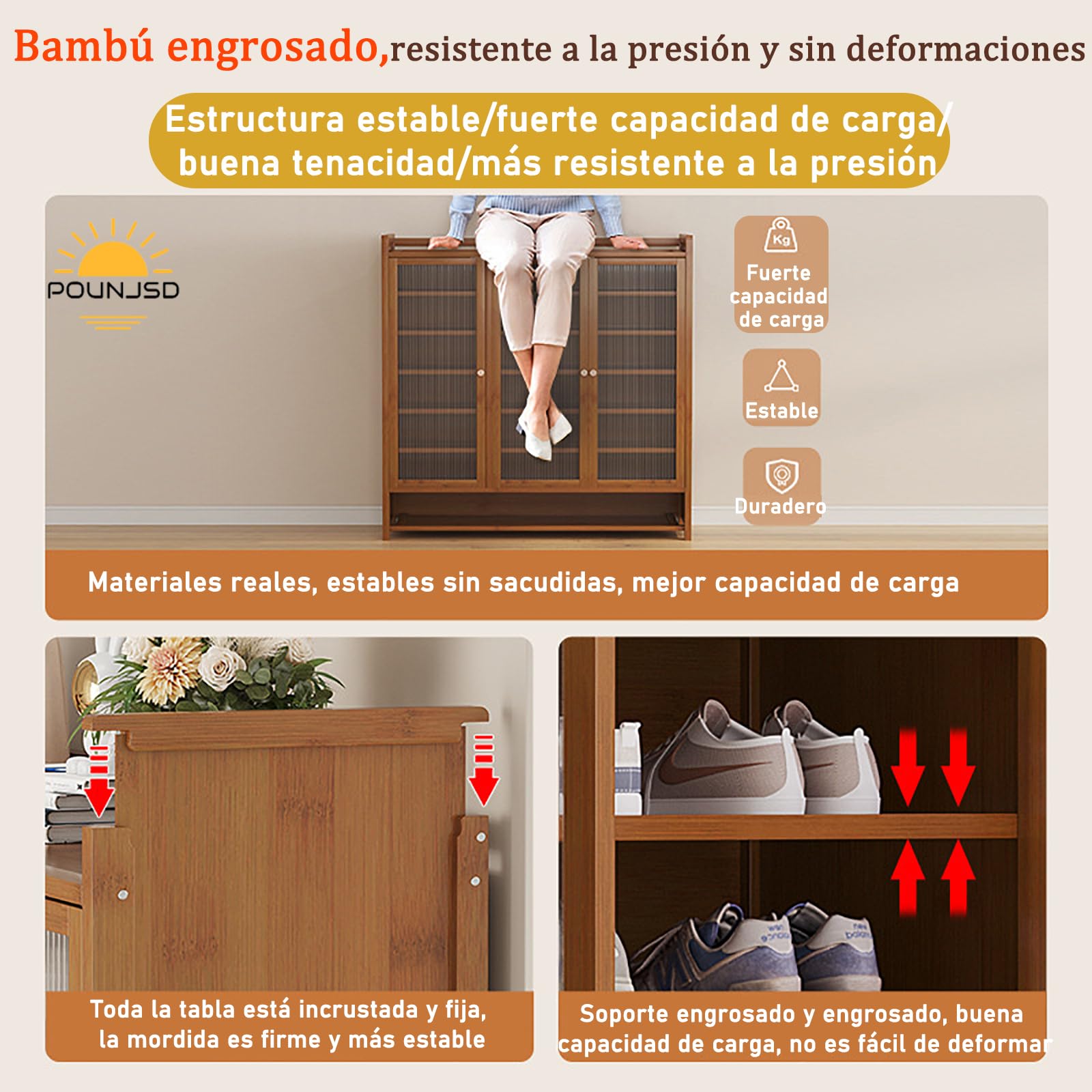 Armario Zapatero para 15-40 Pares, Mueble de Bambú, Ahorro de Espacio, Mueble Zapatero Estrecho,nizador de Zapatos para Entrada, Zapatero Oculto,Zapatero con Puertas para Salón y Recibidor