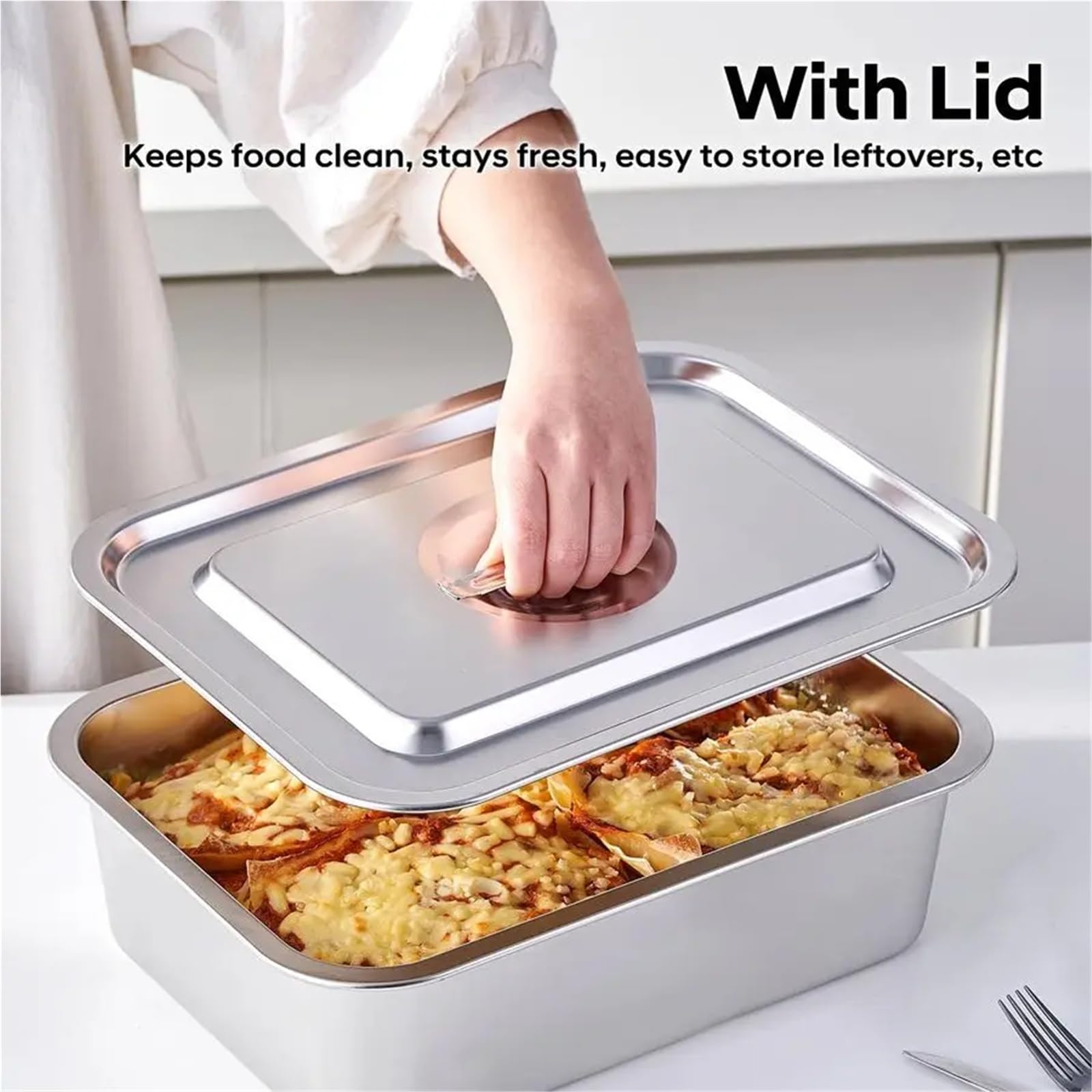 Plat de cuisson profond antiadhésif en acier inoxydable avec couvercle