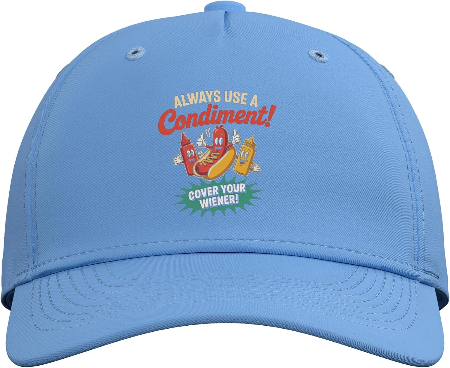 Always Use A Condiment Cover Your Wiener Funny Hot Dog Adjustable Baseball Hat image 2