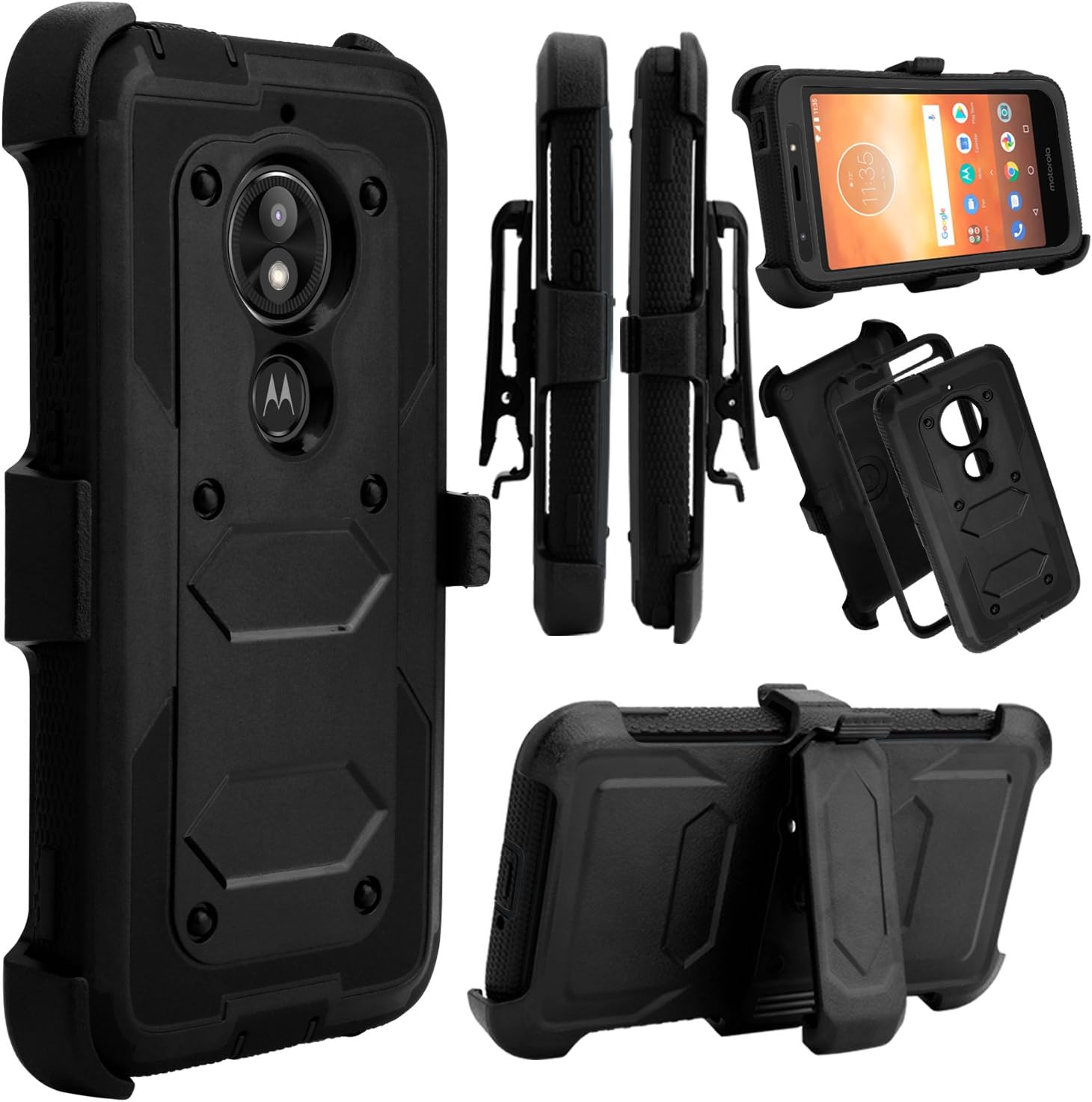 Venoro Moto E5 Play Case, Moto E5 Cruise Case, Heavy Duty Shockproof Full Body Protection Case Cover with Swivel Belt Clip and Kickstand for Motorola Moto E5 Play/Moto E5 Cruise (Black)