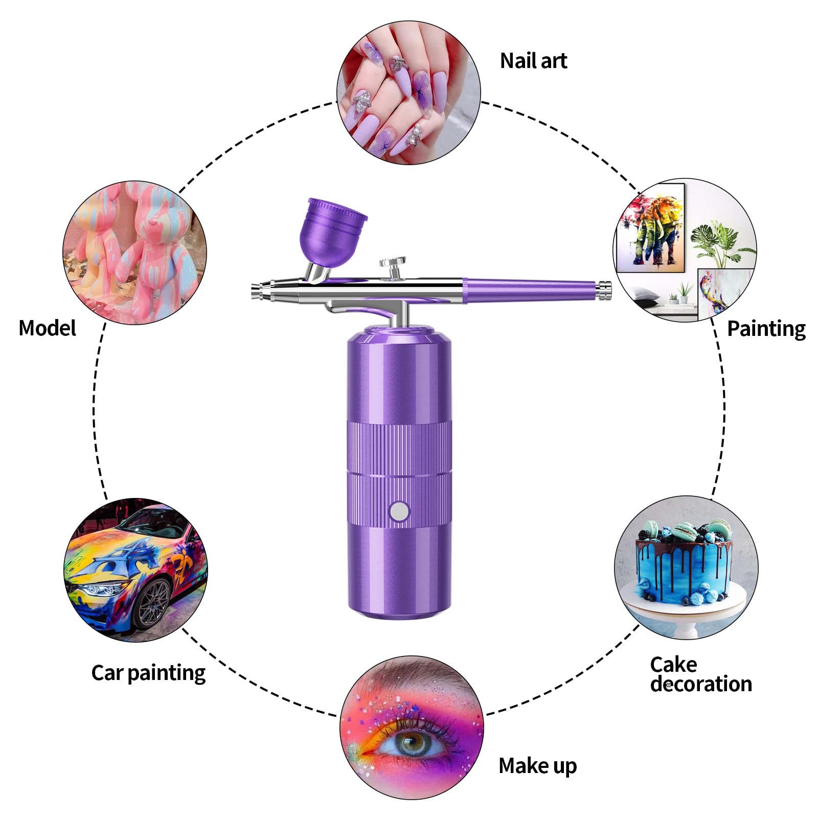 Kit de aerógrafo con compresor, kit de aerógrafo portátil de 48 PSI, juego de cepillo de aire de alta presión sin obstrucción, inalámbrico recargable con boquilla de 0.3 mm y cepillo de limpieza para