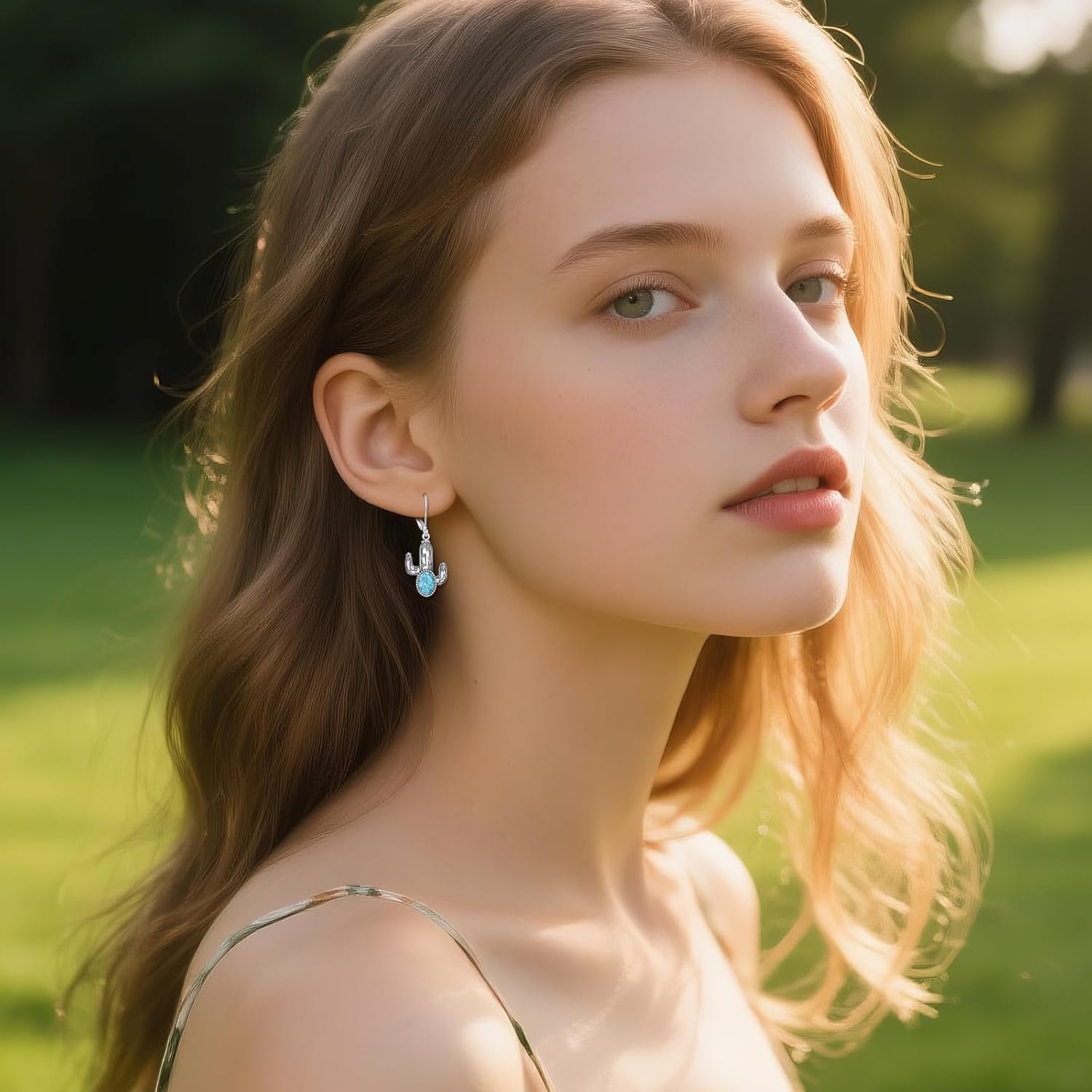 Cactus Earrings 925 Sterling Silver Turquoise Cactus Dangle Earrings Western Jewelry Gifts for Women - Image 3