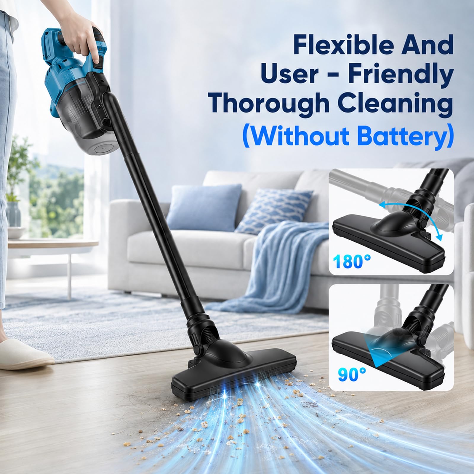 Aspiradora con batería para baterías Makita de 18 V, aspiradora de mano de 10000 Pa con 4 boquillas y depósito de polvo de 0,75 l y 2 filtros HEPA, aspiradora de mano portátil 4 en 1 para suelo de