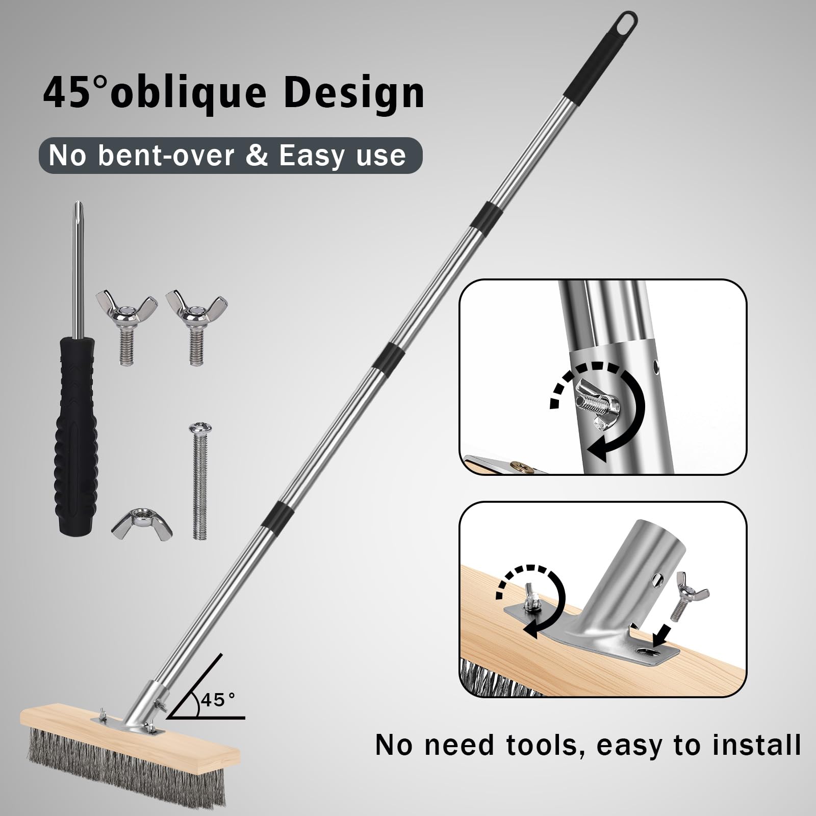 GHWMYD Crack Weeder Brush Heavy Duty Wire Broom Set, Multifunction Moss Grout Remover With Scraper Weed Puller, Detachable 64.9in Handle For Outdoor - View #3