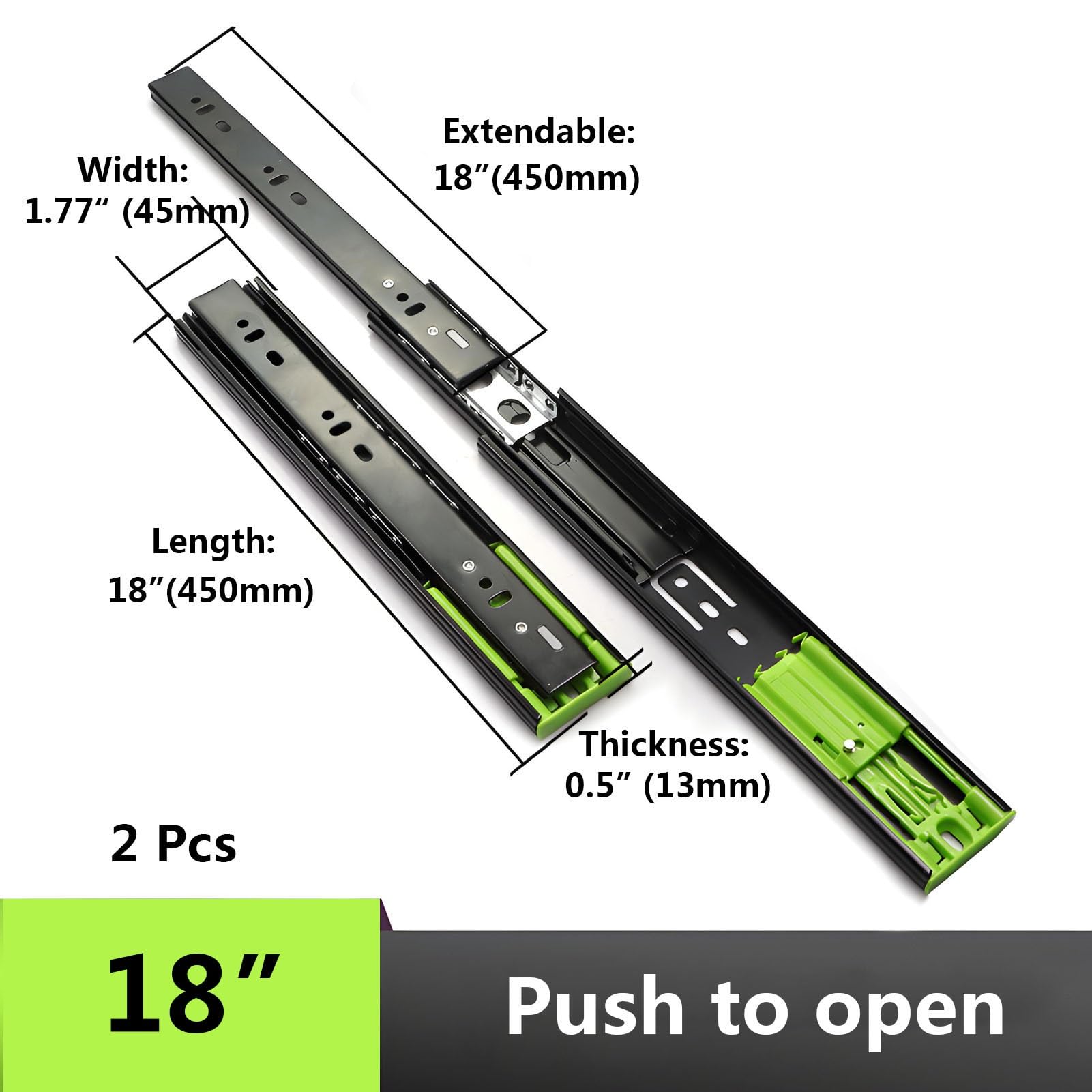 Guide per Cassetti con Apertura a Pressione, 250 300 350 400 450 500 550 mm Binari con Cuscinetti a Sfera a Estrazione Totale, Capacità 45 kg(18in/450mm)